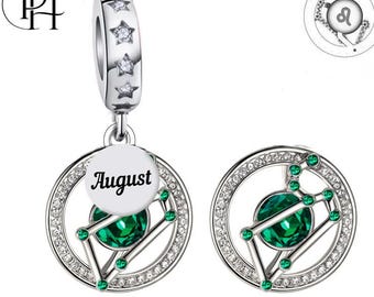 Leo Zodiac Charm Pandora Fitting August Birthday Gift, 925 Silver Birthstone Dangle for Bracelet
