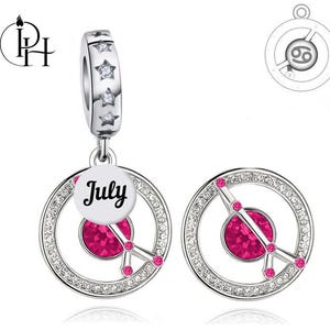 Cancer Zodiac Charm Pandora Fitting July Birthday Gift, 925 Silver Birthstone Dangle for Bracelet