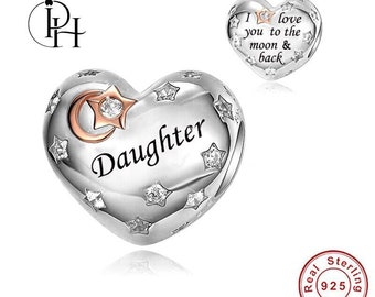 Daughter Birthday Charm Pandora Compatible 925 Sterling Silver Dangle, I Love You To The Moon And Back