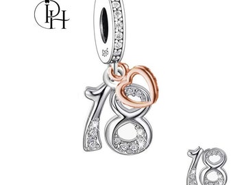 Pandora Fitting 18. Geburtstags-Charm, echtes 925er Silber und Roségold, Herz-Tochter-Anhänger