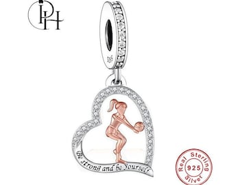 Pandora Fitting Volleyball Charm 925 Silver Female Beach Sport Dangle Be Strong Motivational