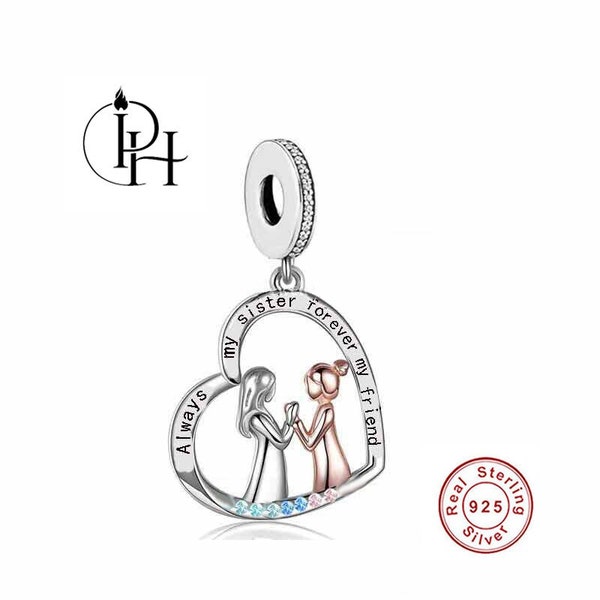 Always My Sister Forever My Friend Charm, Pandora Fitting Birthday Gift, Silver Heart