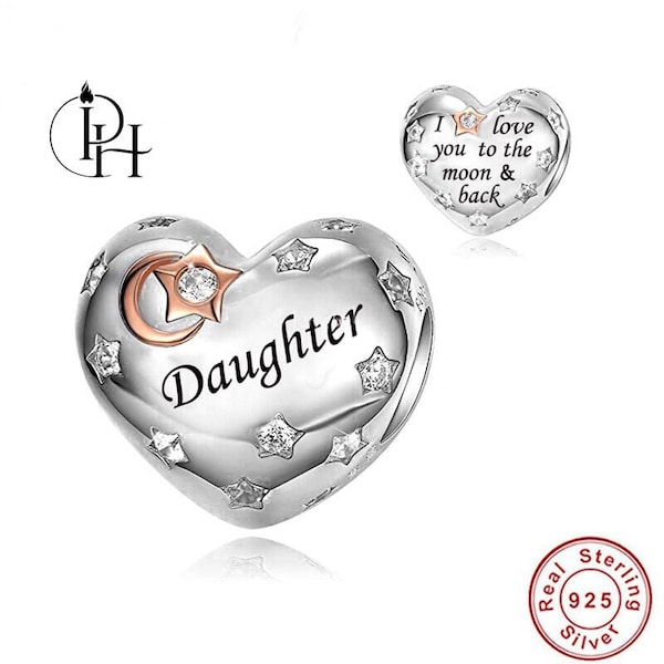 Daughter Birthday Charm Pandora Compatible 925 Sterling Silver Dangle, I Love You To The Moon And Back