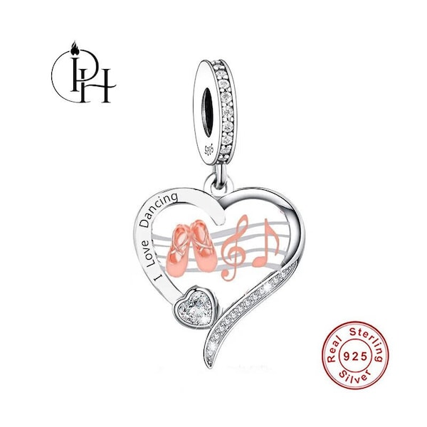 Pandora Fitting Music Dancer Charm 925 Silver Note Pendant Ballet Genuine Bracelet Heart Dangle