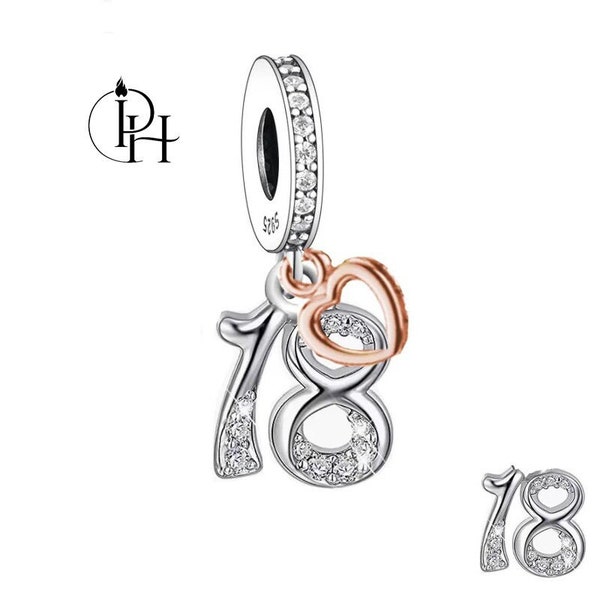 Pandora Fitting 18. Geburtstags-Charm, echtes 925er Silber und Roségold, Herz-Tochter-Anhänger