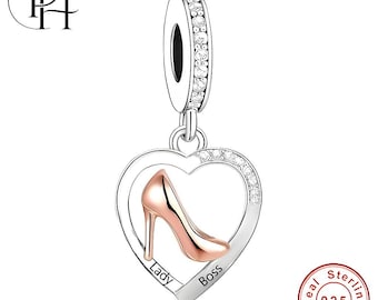 Pandora Fitting Lady Boss Charm 925 Sterling Silver High Heel Bracelet Dangle CEO Manager Rose Gold Birthday Gift for Her