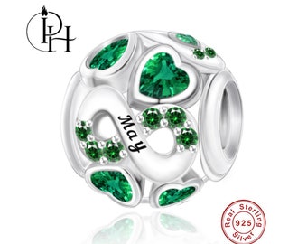 May Birthstone Charm Pandora Fitting Birthday Gift, Birth Month Genuine 925 Silver Green Stone