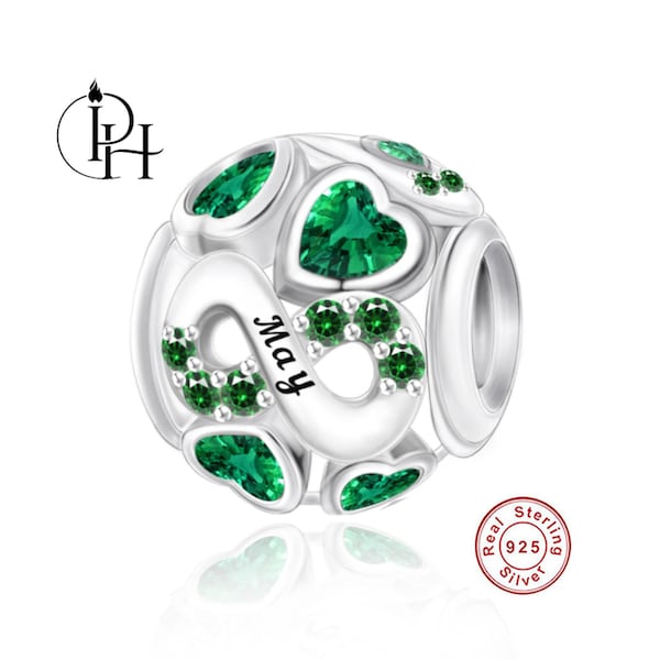 May Birthstone Charm Pandora Fitting Birthday Gift, Birth Month Genuine 925 Silver Green Stone