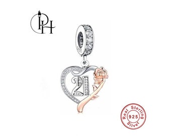 21st Birthday Charm Pandora Fitting Gift Silver Bracelet Bead Friend Sister Daughter Heart