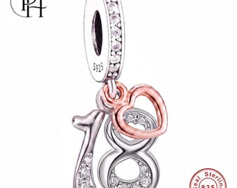 Pandora Fitting 18th Birthday Charm Genuine 925 Silver & Rose Gold Heart Daughter Niece Granddaughter