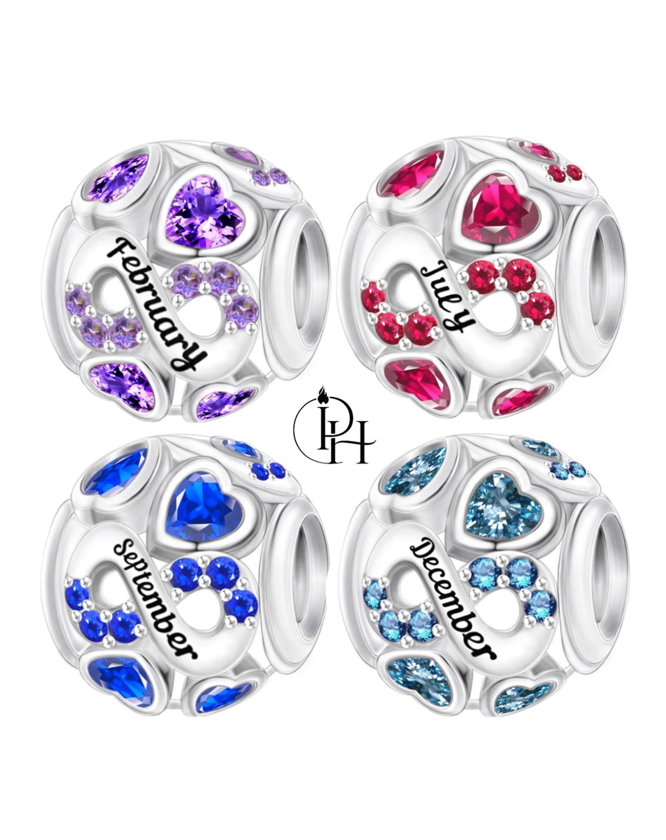 Pandora Fitting Birthstone Charm Birthday Gift, 925 Silver