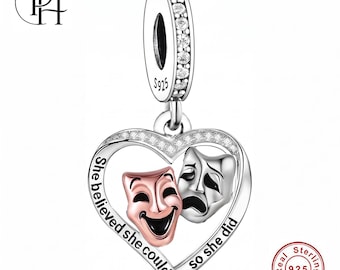 Pandora Fitting Drama Theatre Mask Charm, Comedy Tragedy Bracelet Gift, Genuine 925 Sterling Silver