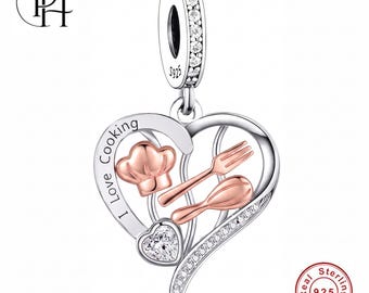 Pandora Fitting Chef Hat Whisk Charm, 925 Silver Cooking Heart, Mum Birthday Foodie Gift