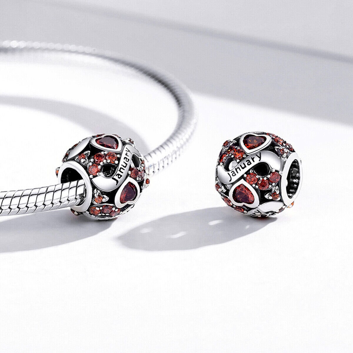 GLOWDAS Sterling Silver Birthstone Charms - Jan-Dec Set, Pave CZ, Fits European Bracelets, Gift Box