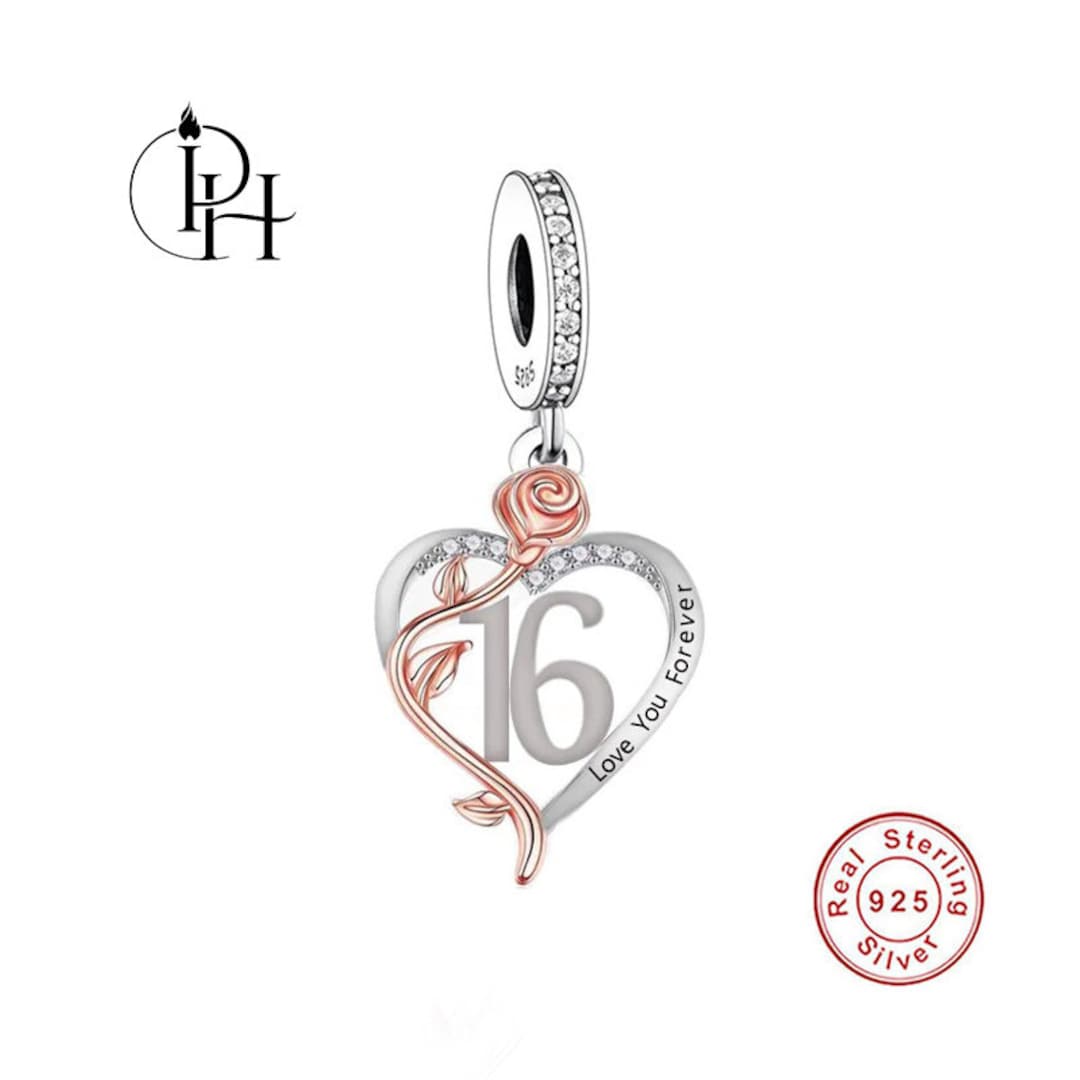16th Birthday Charm Genuine Pandora Compatible Heart I Love You Forever 925  Silver