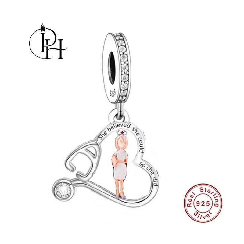 Silver Registered Nurse Charm, RN Caduceus Charm, RN Symbol