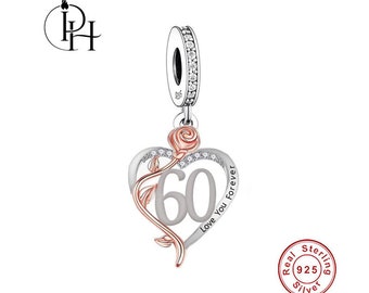 60th Birthday Charm Genuine Pandora Compatible Heart I Love You Forever 925 Silver