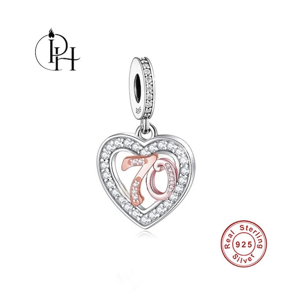 Pandora Fitting 70th Birthday Charm 925 Sterling Silver & Rose Gold Grandmother, Mum Gift