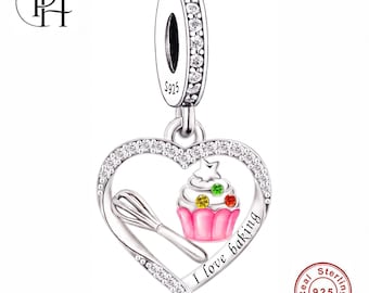 Pandora Fitting Cupcake Whisk Charm, 925 Silver Baking Heart, Pastry Chef Daughter Birthday Gift