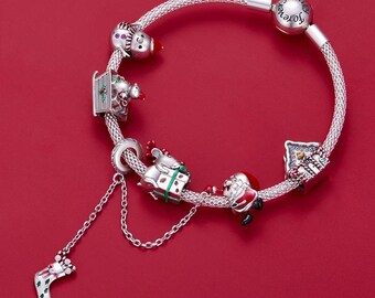 Christmas Sleigh Dangle Charm Pandora Fitting, Santa Gift 925 - Main Image