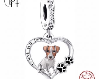 Jack Russell Terrier Charm Pandora Fitting, 925 Silver Paw Heart, Dog Mum Birthday Gift