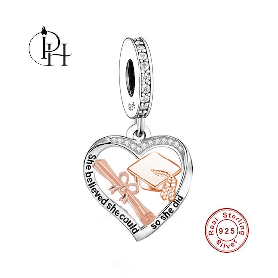 Pandora Fitting Graduation Charm University Ceremony Cap Dangle Genuine 925 Sterling Silver & Rose Gold