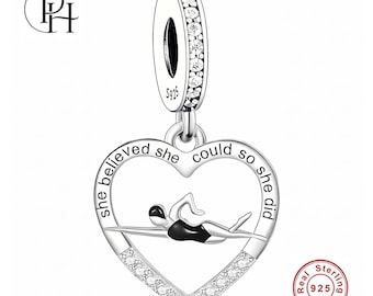 Pandora Fitting Swimmer Charm, 925 Sterling Silver Sport Dangle Birthday Gift for Her, Inspirational Jewelry