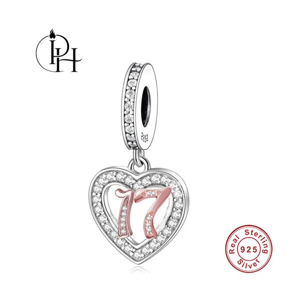 Pandora Fitting Charm 17e anniversaire cadeau d'anniversaire pour fille en argent sterling 925 pour soeur, fille, nièce