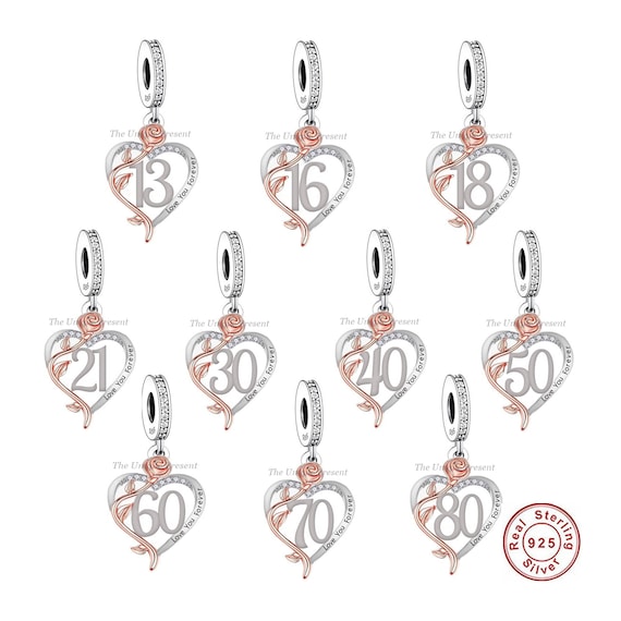 Charm a forma di cuore in argento sterling con scritta Buon