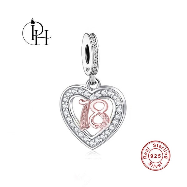 Pandora Fitting Charm 18e anniversaire Cadeau de célébration Bracelet en argent sterling 925 Perle Fille