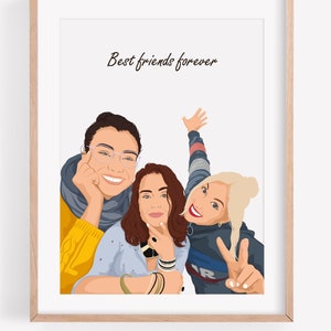 Best friend portrait from photo, Hand drawn portrait for friends, Custom Cartoon portrait Digital, Faceless portrait print illustration image 8