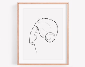 Impression d'art visage de femme, dessin au trait, dessin au trait, dessin au trait femme, art mural imprimable silhouette femme, art abstrait simple numérique