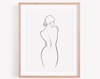 Female Line art print,  Woman silhouette One line art, Woman One line drawing, Minimalist printable wall art, Simple abstract art Digital