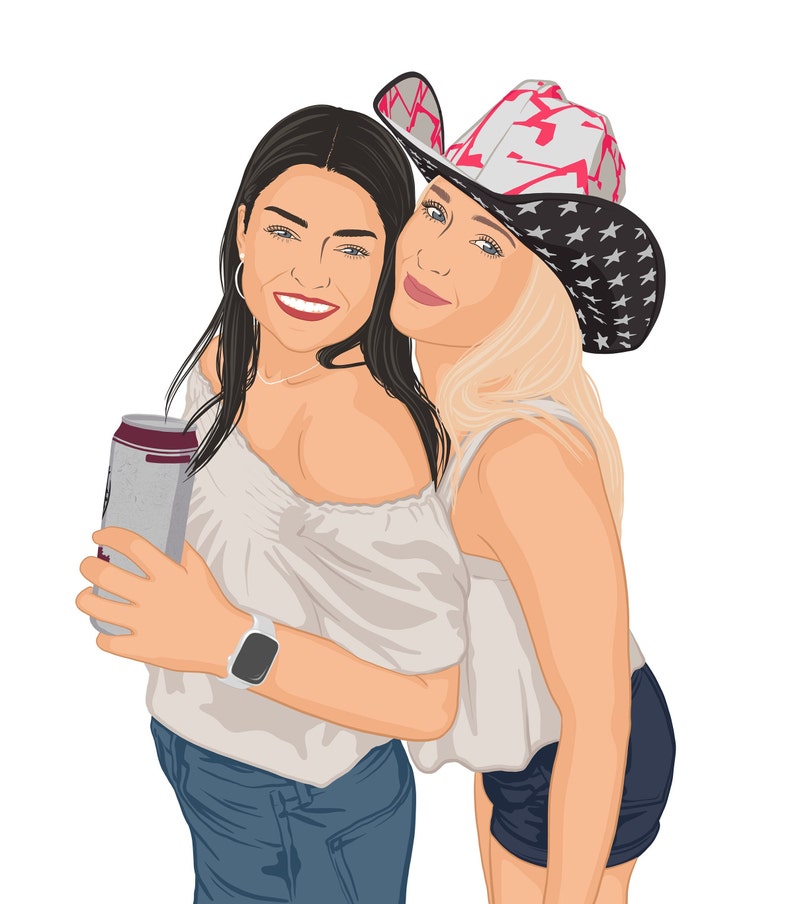 Best friend portrait from photo, Hand drawn portrait for friends, Custom Cartoon portrait Digital, Faceless portrait print illustration image 4