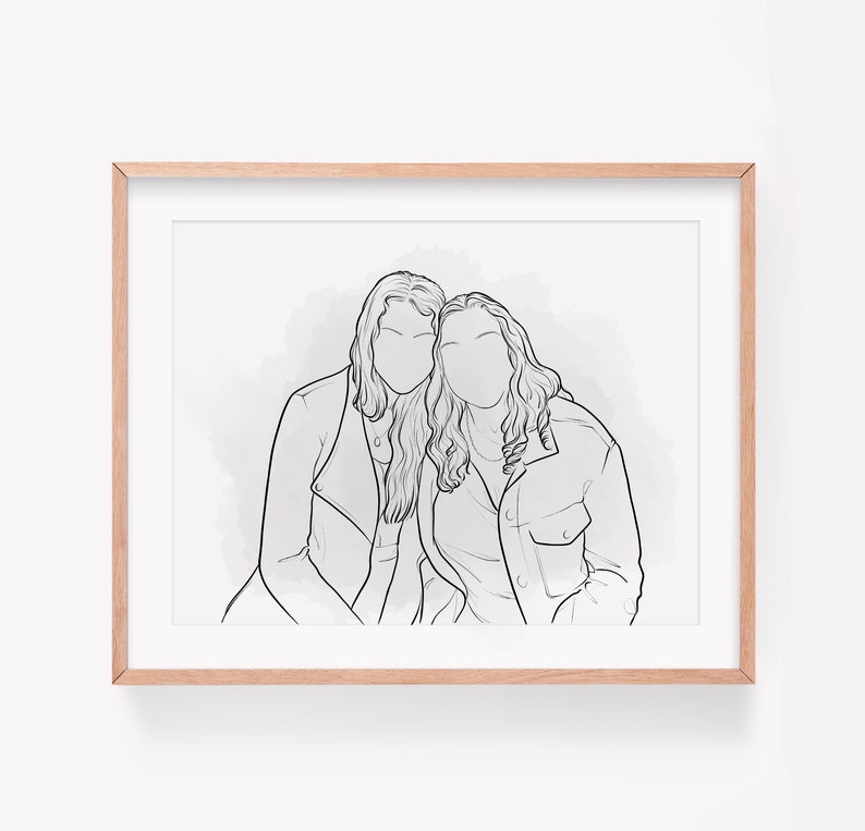 Dessin au trait personnalisé à partir d'une photo, portrait de couple, portrait dessin au trait personnalisé, portrait art couple à partir d'une photo numérique image 10