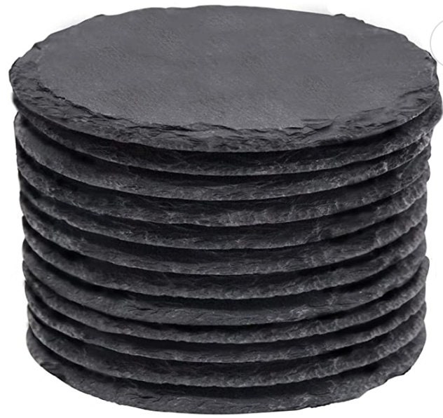 GOH DODD Drink Coasters with Holder Black 8 Pieces Round Slate Stone Coasters 4 Inch Handmade Coasters for Bar and Home 