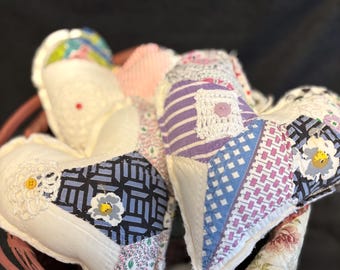 Handmade Vintage Quilt Heart: Lace & Button Embellished Decor