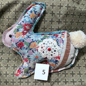 Handmade quilted bunnies made from vintage quilts and textiles. 5