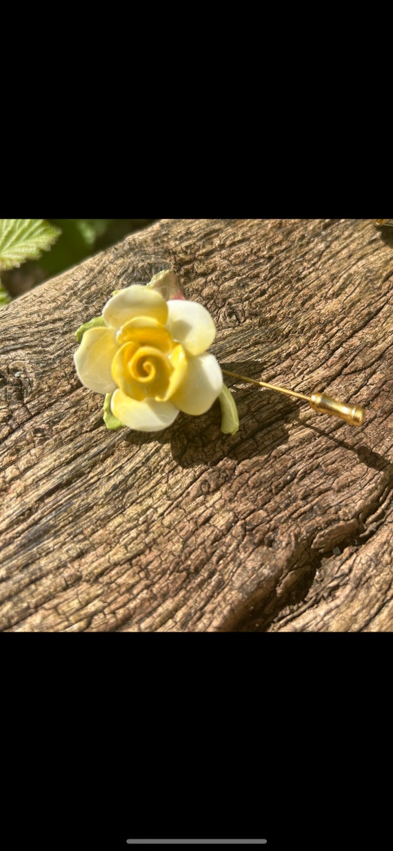 Vintage Ceramic 1950s rose hat pin - image 3