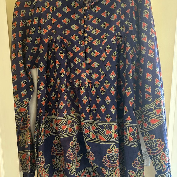 Vintage Hippy Indian block print smock blouse