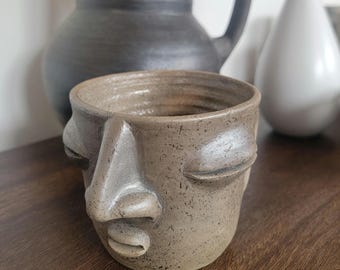 Atzompa Cara Tumbler | Clay Face Cup | 12oz