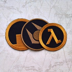 Half Life Embroidered Patch Set, Lambda Black Mesa and Combine Sew On Patches, 3 Piece Gamer Gift, Collector Badge Set