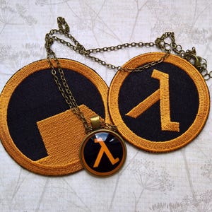 Half Life Gift Set, Lambda and Black Mesa Embroidered Patches, Lambda Necklace, Limited Gamer Gift, Video Game Fan Collector Set