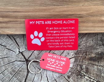 Pet Emergency Key Tag and Wallet ID Card, Home Alone, Dog, Cat, Rabbit, Pig, Horse