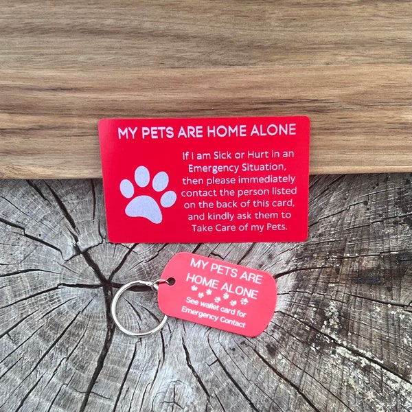 Pet Emergency Key Tag and Wallet ID Card, Home Alone, Dog, Cat, Rabbit, Pig, Horse