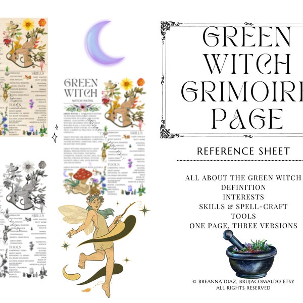 The Green Witch Path Grimoire Page | Printable BOS Page, Witchcraft paths, types of witches book of shadows pages digital grimoire