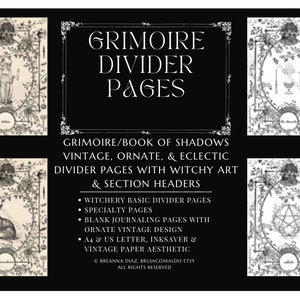 Grimoire Divider Seiten | Vintage Grimoire Buch der Schatten druckbare Seiten