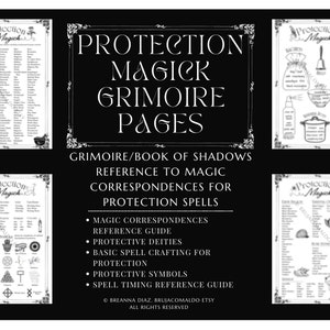 Protection Magic Book of Shadows Grimoire Pages | Witchcraft Printables, Protection Spells & RItuals, Digital Grimoire Magic Correspondences