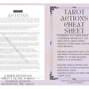 Tarot Aktionen Spickzettel | Digitales Grimoire druckbare Tarot-Anleitung