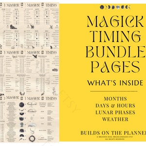 Magick Timing BUNDLE | Correspondence Cheat Sheet for Ultimate Witch Planner 2023 | Spell BOS pages | Daily, Hourly, Monthly, Lunar, Weather